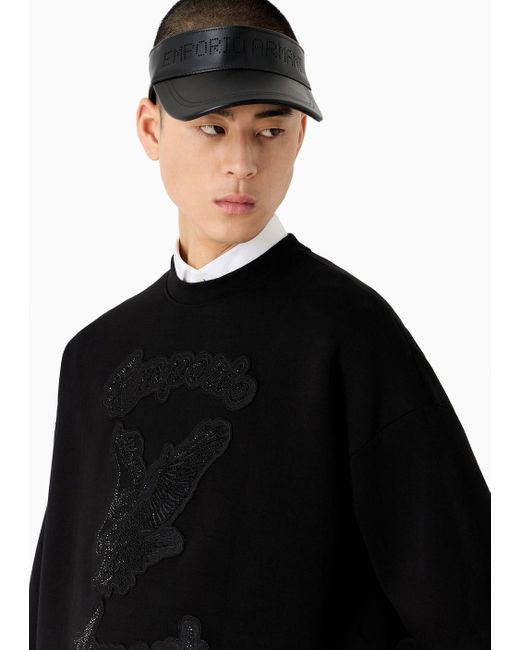 Sweat-shirt Surdimensionné En Double Jersey Avec Écusson Et Broderie Strass Clubwear Emporio Armani pour homme en coloris Black