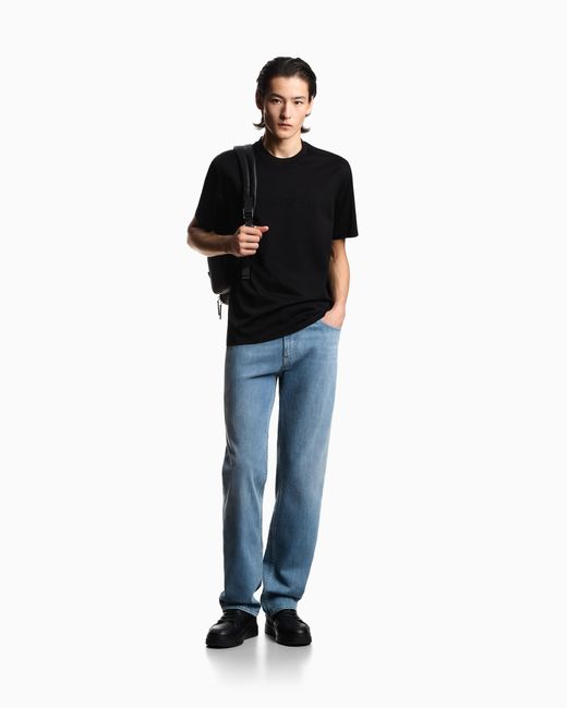 Emporio Armani Blue J76 Straight-Fit, Washed, 11.5-Oz Comfort-Denim Jeans for men
