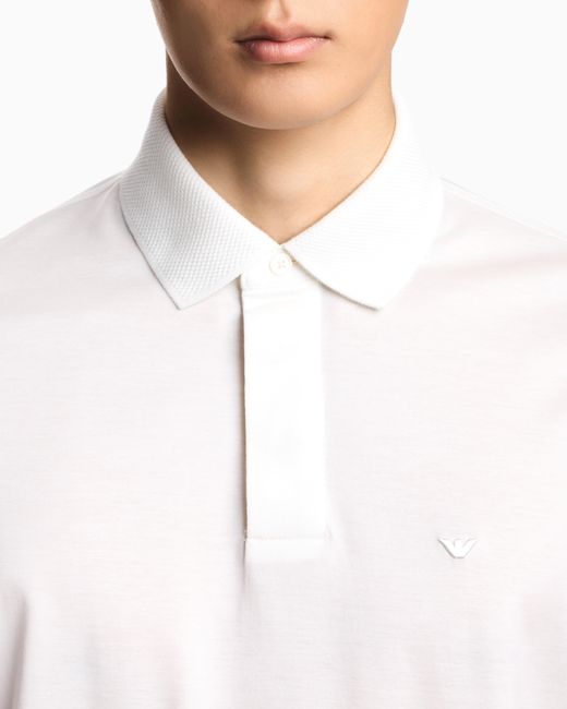 Emporio Armani White Rounded Micro Eagle Polo Shirt for men
