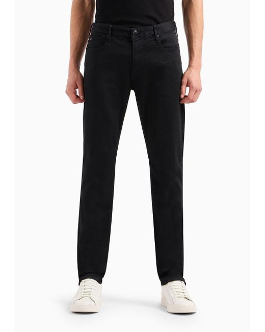Emporio Armani Black J06 Slim-fit Denim Jeans With Valentine's Day Love Capsule Collection Patch for men