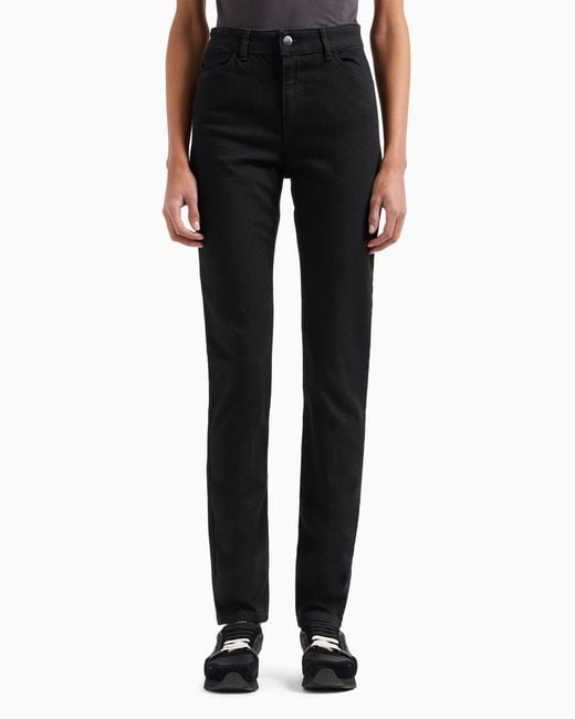 Vaqueros J20 De Cintura Alta Y Pernera Superajustada En Denim Elástico Emporio Armani de color Black