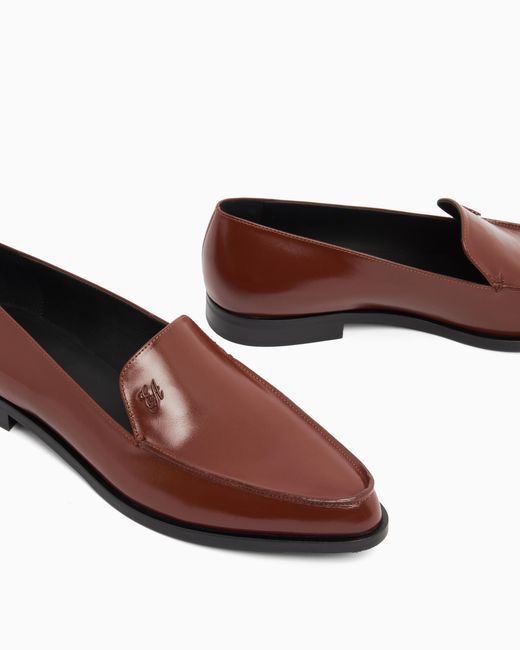 Emporio Armani White Icon Shiny Polished Leather Loafers