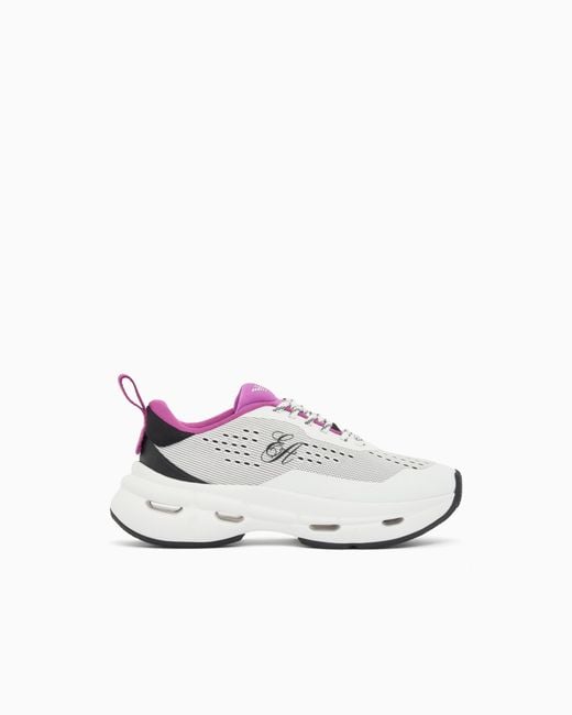 Emporio Armani White Breathable Mesh Sneakers With A Thick Cushioned Rubber Sole