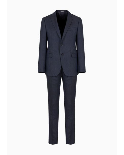 Emporio Armani Einreihiger Anzug In Slim Fit Aus Besonders Feiner Wolle Mit Gestreiftem Chevron-motiv in Blue für Herren