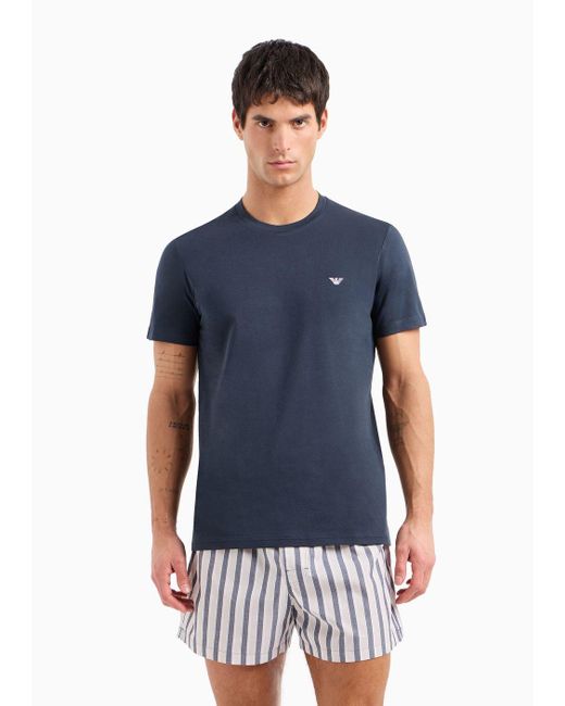 Emporio Armani Blue Comfort-fit Jacquard-pattern Pyjamas With Boxers for men