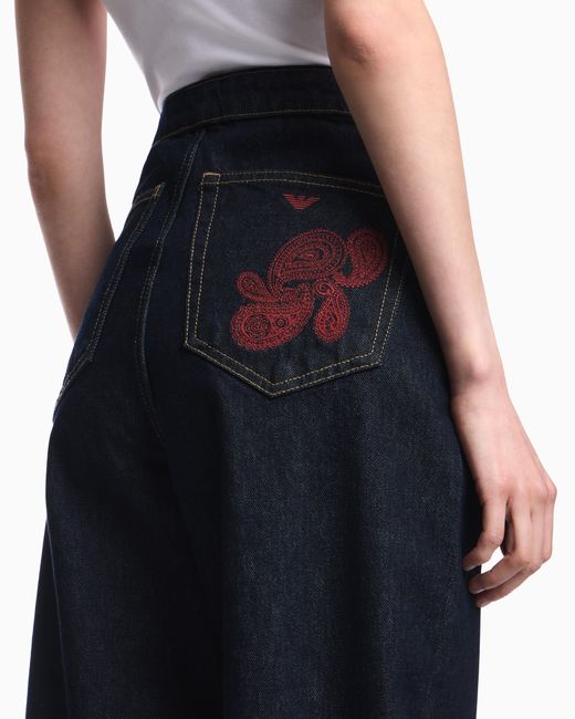 Emporio Armani Blue Denim Jeans With Boteh Capsule Embroidery