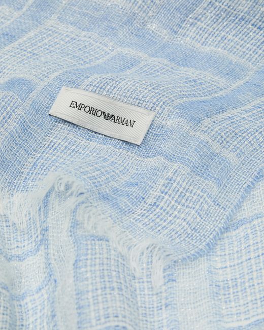 Emporio Armani Blue Brushed Linen Scarf With Lurex