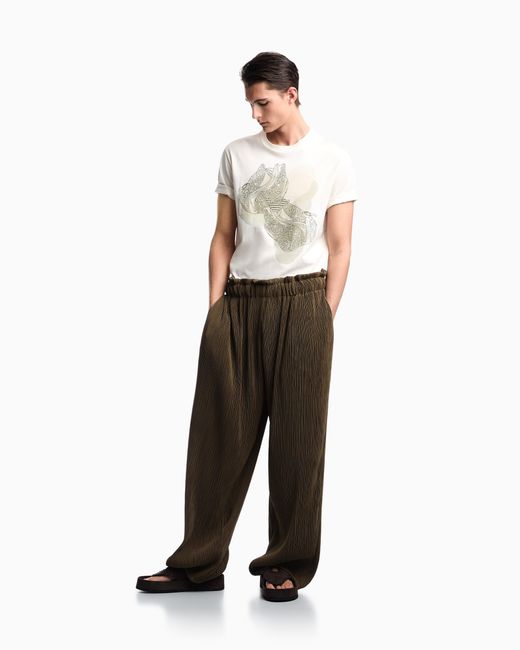 Emporio Armani White Jersey T-Shirt With Embroidery And Print for men