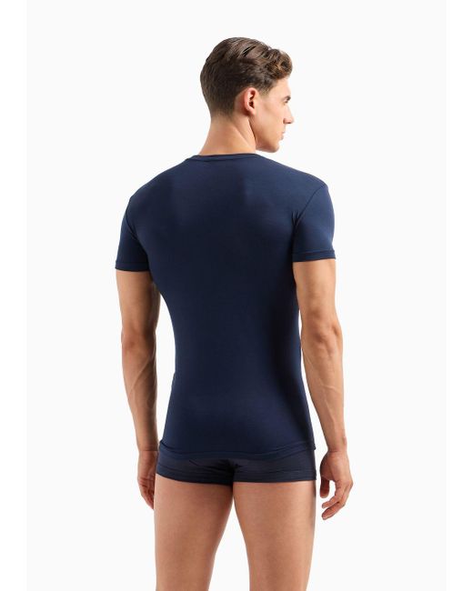Emporio Armani Asv 2er-pack Loungewear T-shirts In Slim Fit Aus Besonders Weicher Bio-viskose in Blue für Herren