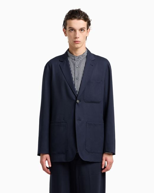 Blazer De Abotonadura Sencilla En Sarga De Lana Virgen Emporio Armani de hombre de color Blue