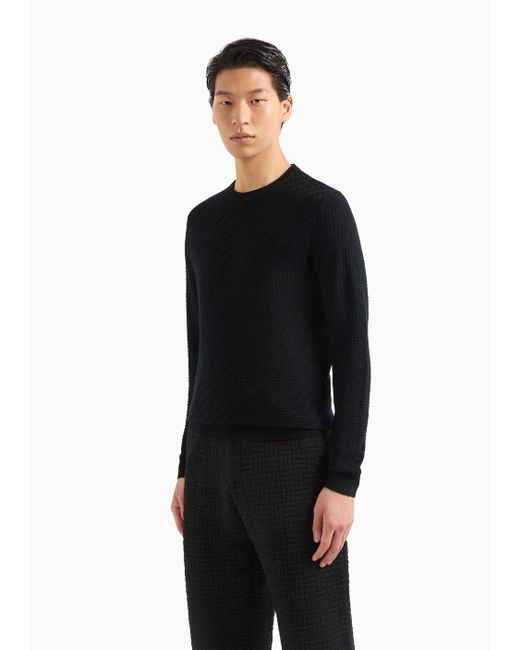Emporio Armani Black Asv Wool And Lyocell-blend Jumper In A Plain Front And Back Knit for men