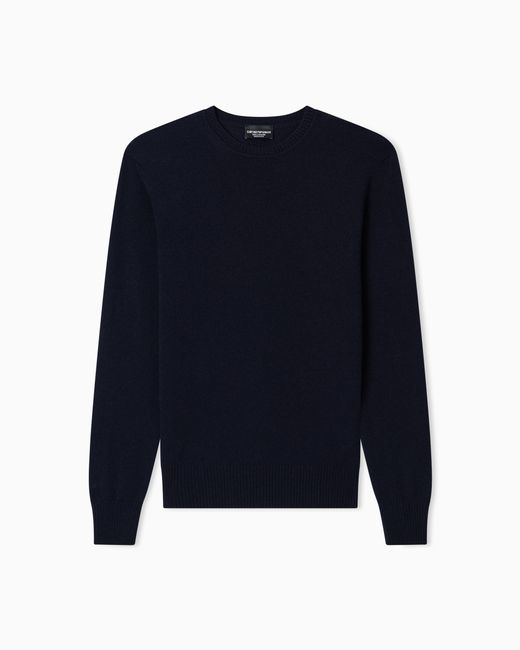 Emporio Armani Blue Plain-Knit Pure Cashmere Jumper for men