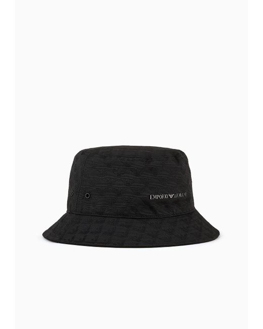 Emporio Armani Black All-over Eagle Jacquard Cloche Hat With Strap for men