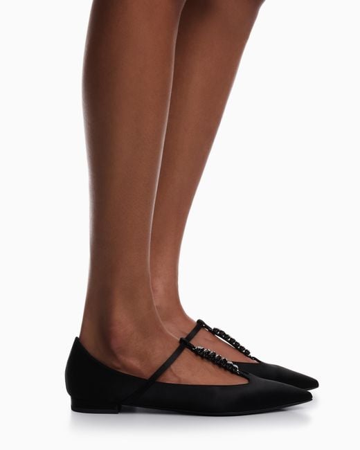 Emporio Armani White Satin T-Bar Ballerinas
