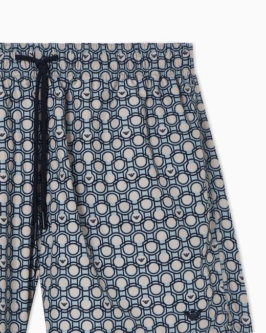 Emporio Armani Blue Mixed Pattern Swim Shorts for men