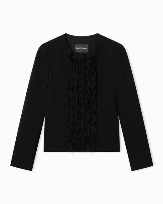 Emporio Armani Black Armure Fabric Jacket With Ruffles