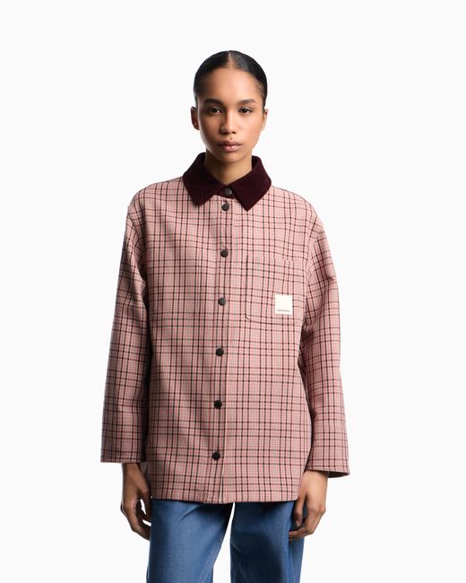 Emporio Armani Red Eagle Club Reversible Pea Coat With Check Motif