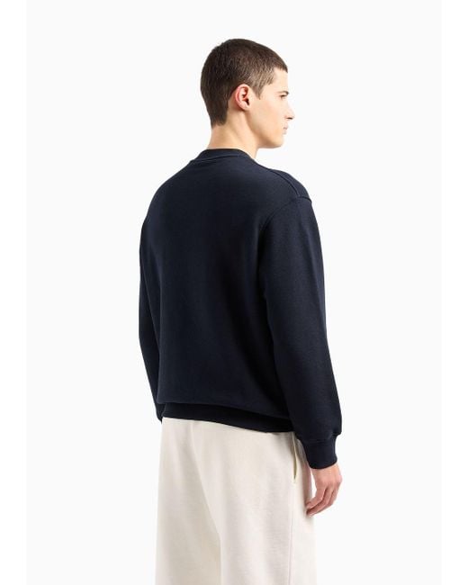Emporio Armani Blue Jersey Sweatshirt With Diagonal Weave And Logo Embroidery for men