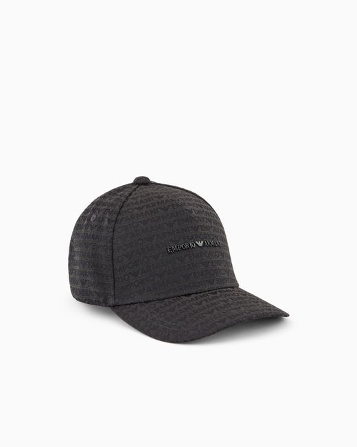 Emporio Armani Black Jacquard Nylon Baseball Cap With All-Over Logo Lettering for men