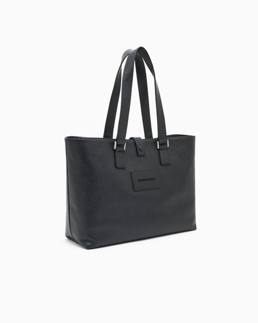 Emporio Armani Black Tumbled Leather Shopper Bag for men