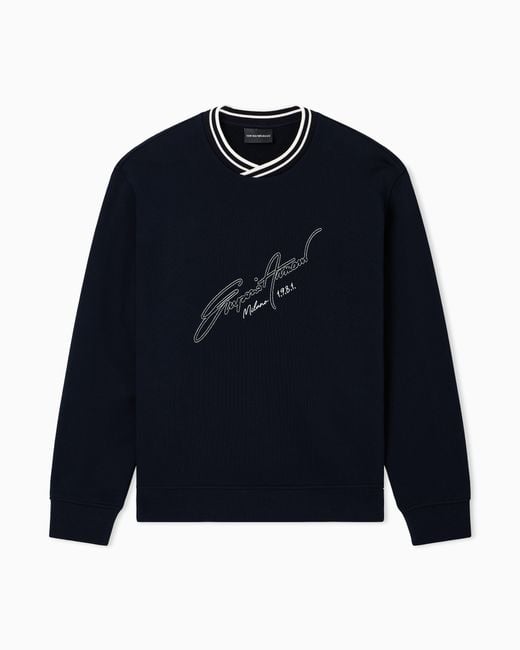 Emporio Armani Blue French Terry Jersey Sweatshirt With Embroidered Signature Logo for men