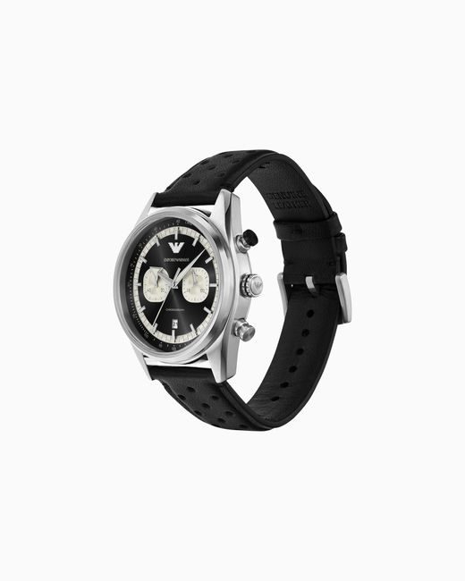 Reloj Con Cronógrafo De Piel Negra Emporio Armani de hombre de color Black