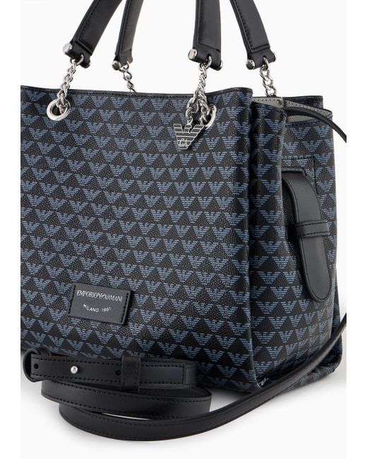 Emporio Armani Blue All-over Eagle Handbag With Eagle Charm