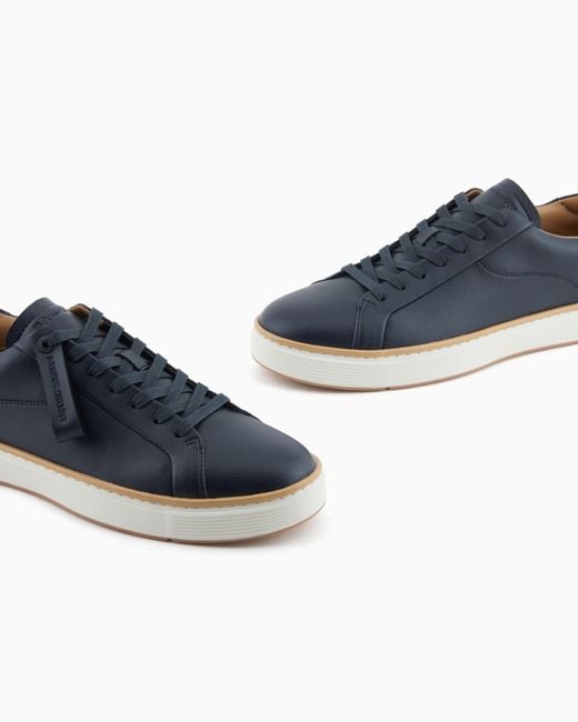 Emporio Armani Blue Leather Sneakers With A Contrasting Welt for men