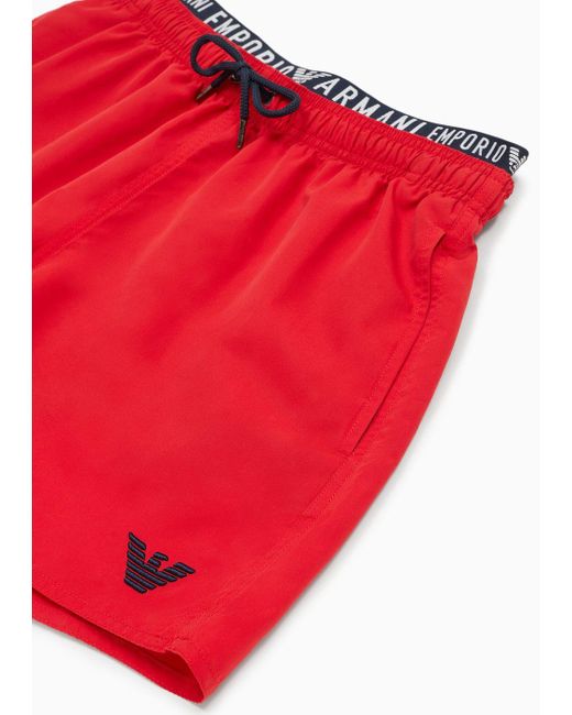Costume Shorts In Tessuto Riciclato Logoband Asv di Emporio Armani in Red da Uomo