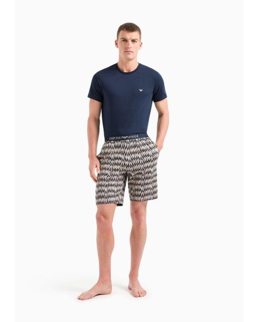 Emporio Armani Pyjama In Comfort Fit Mit Bermudashorts Im Mustermix in Blue für Herren