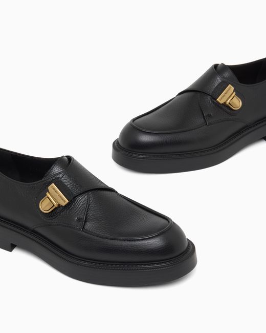 Emporio Armani White Icon Pebbled Leather Chunky Monk Straps for men