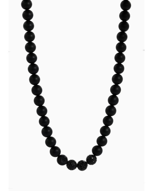 Emporio Armani Black Onyx Beaded Necklace for men
