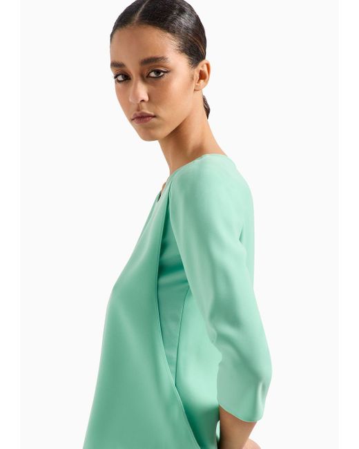 Emporio Armani Green Technical Cady Blouse With Satin Side Inserts