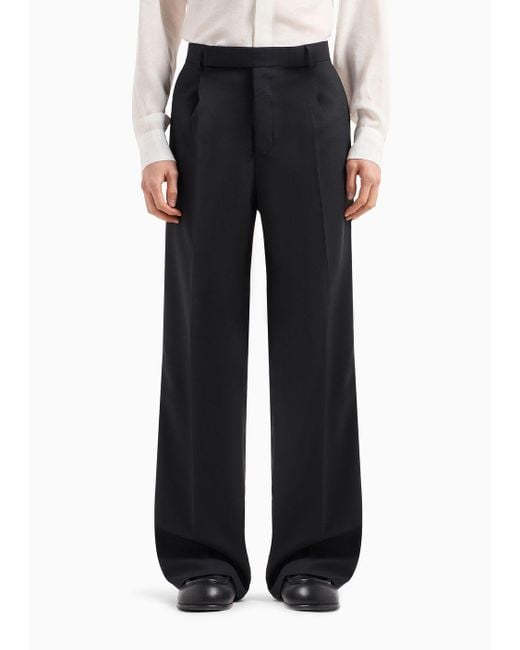 Emporio Armani Black Trousers With A Pleat In A Natural Stretch Tropical Light Wool for men
