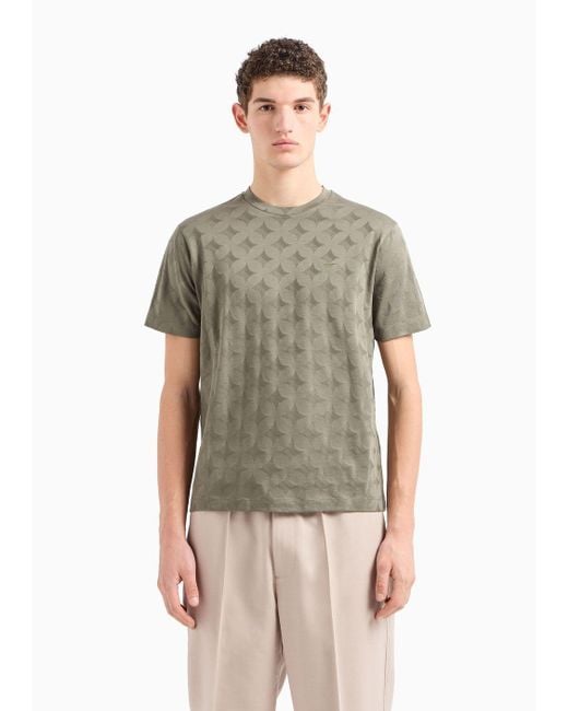 Emporio Armani Green Jersey T-shirt With All-over Jacquard Graphic Design Motif for men