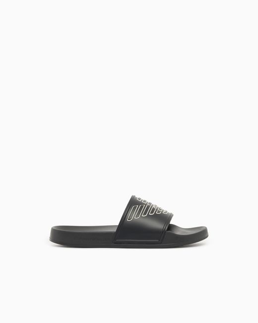 Emporio Armani White Pvc Sliders With Oversized Eagle
