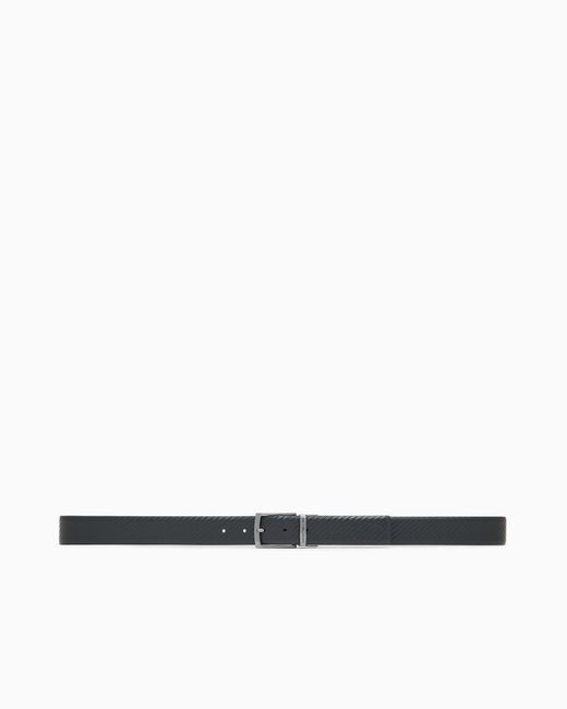 Emporio Armani White Reversible Leather Belt With Embossed Motif for men