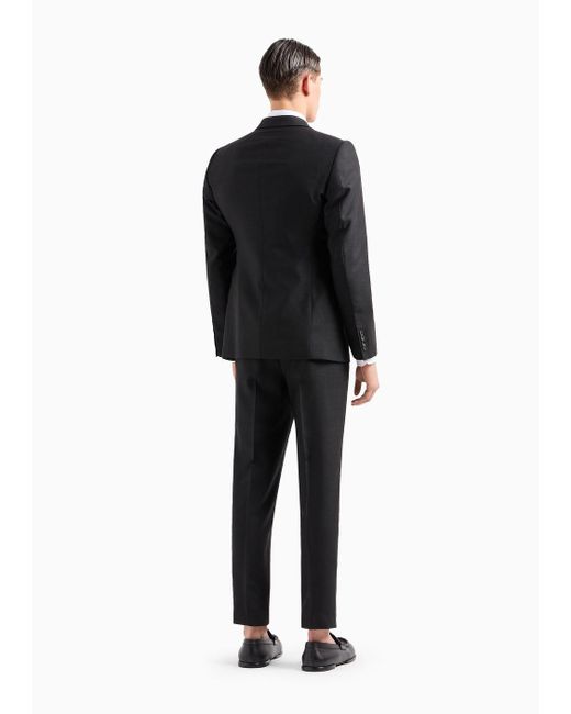 Emporio Armani Black Single-breasted, Slim-fit Suit In Jersey-effect Armure Wool for men