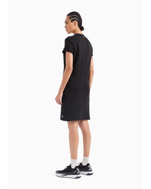 EA7 Black Graphic Series Short Dress In Asv Organic Cotton