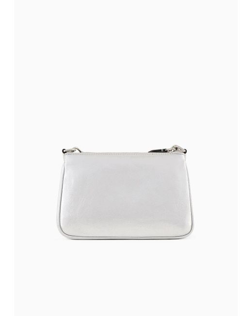 Emporio Armani White Double Mini Shoulder Bag With Crinkled Effect