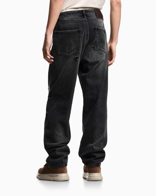 Emporio Armani Blue J22 Regular-Fit, Stone-Washed Denim Jeans With Rips for men