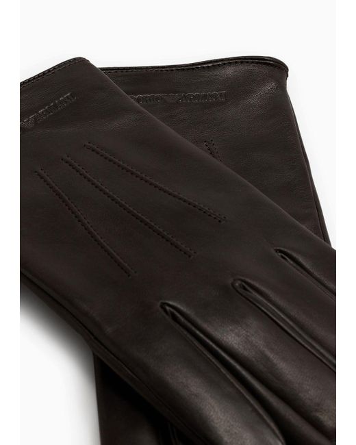 Emporio Armani Black Lambskin Nappa Leather Gloves With Baguette Detail for men