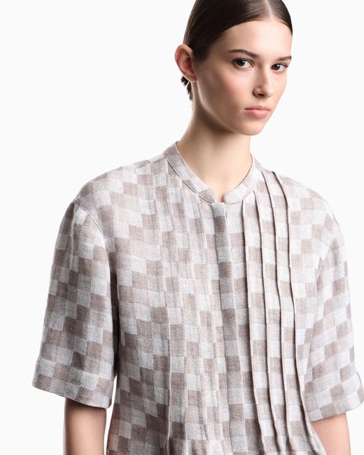 Emporio Armani White Check Linen Gauze Shirt