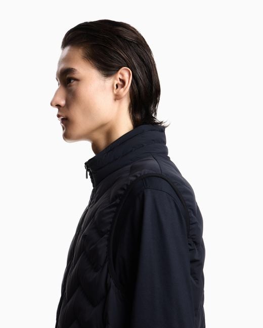 Emporio Armani Blue Nylon Down Jacket Sleeveless With A Chevron Quilt Essential for men