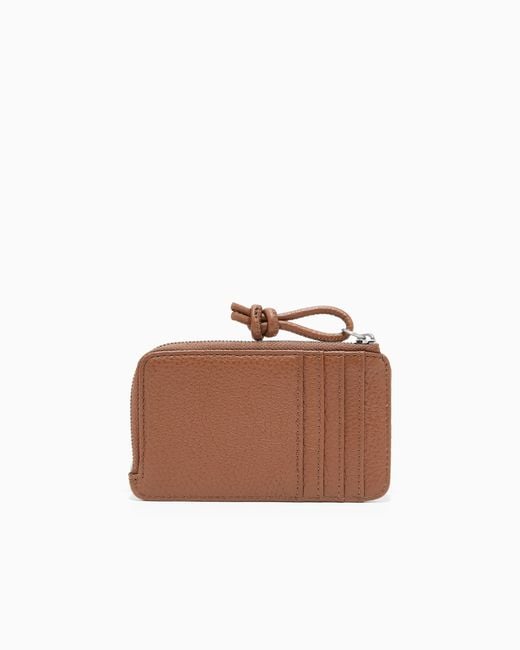 Emporio Armani Brown Zipped, Tumbled-Leather Card Holder for men