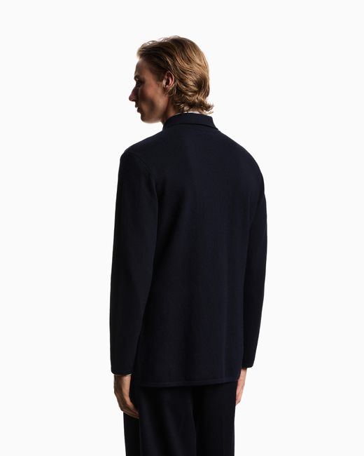 Emporio Armani Blue Plain-Knit Virgin-Wool Jacket for men