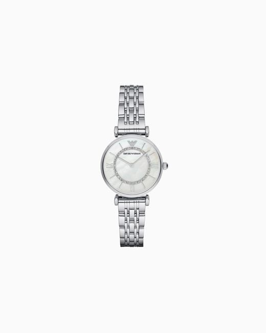 Emporio Armani White Two-Hand Stainless Steel Watch