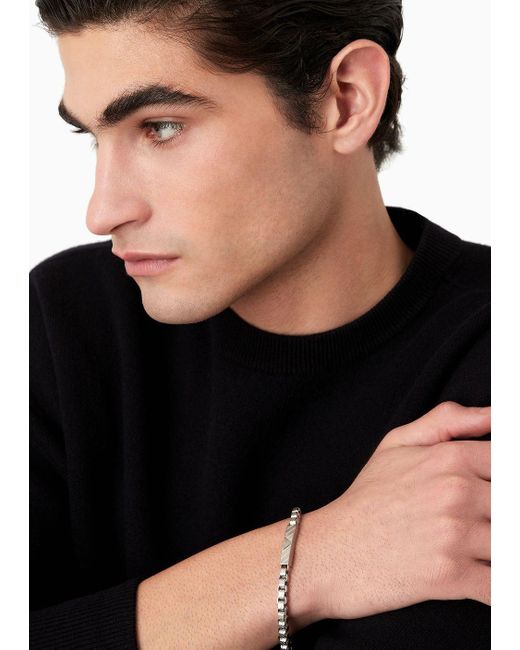 Emporio Armani White Black-tone Sterling Silver Chain Bracelet for men