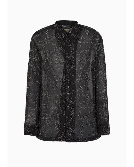 Emporio Armani Black Georgette Shirt With Micro-stud Floral Pattern for men
