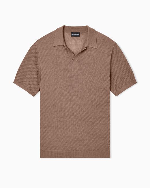 Emporio Armani Brown Lyocell-Blend Polo-Collar Link Stitch And Plain Knit Jumper for men